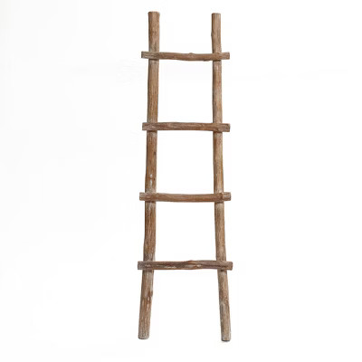 LuxenHome Solid Wood Natural 4-Rung 59-Inch Tall Blanket Ladder Brown | Target