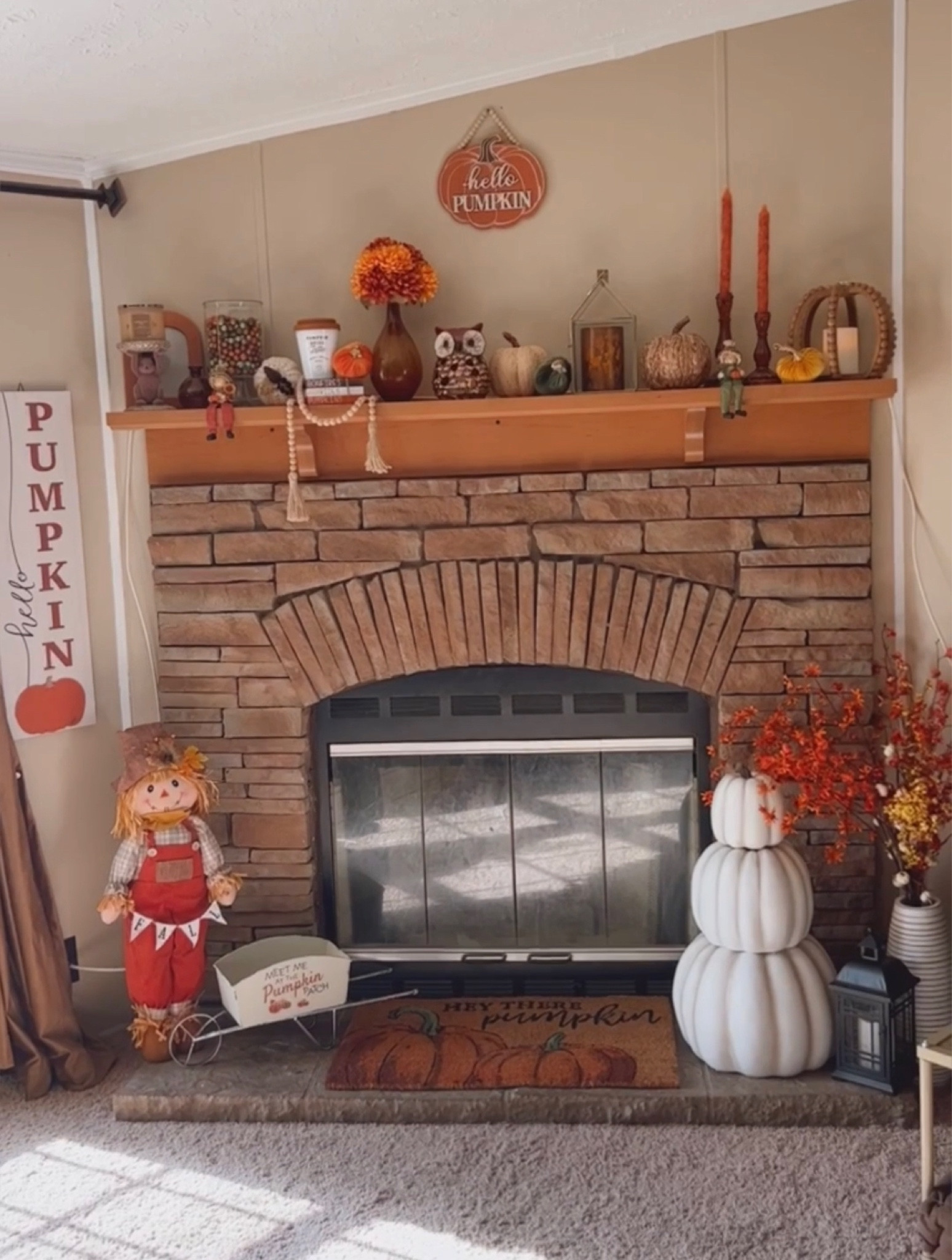 Fall fire place decor 

#fallfireplace #fireplacedecor #fallmantel #fallhomedecor #falldecorations 

#LTKfindsunder50 #LTKHoliday #LTKhome