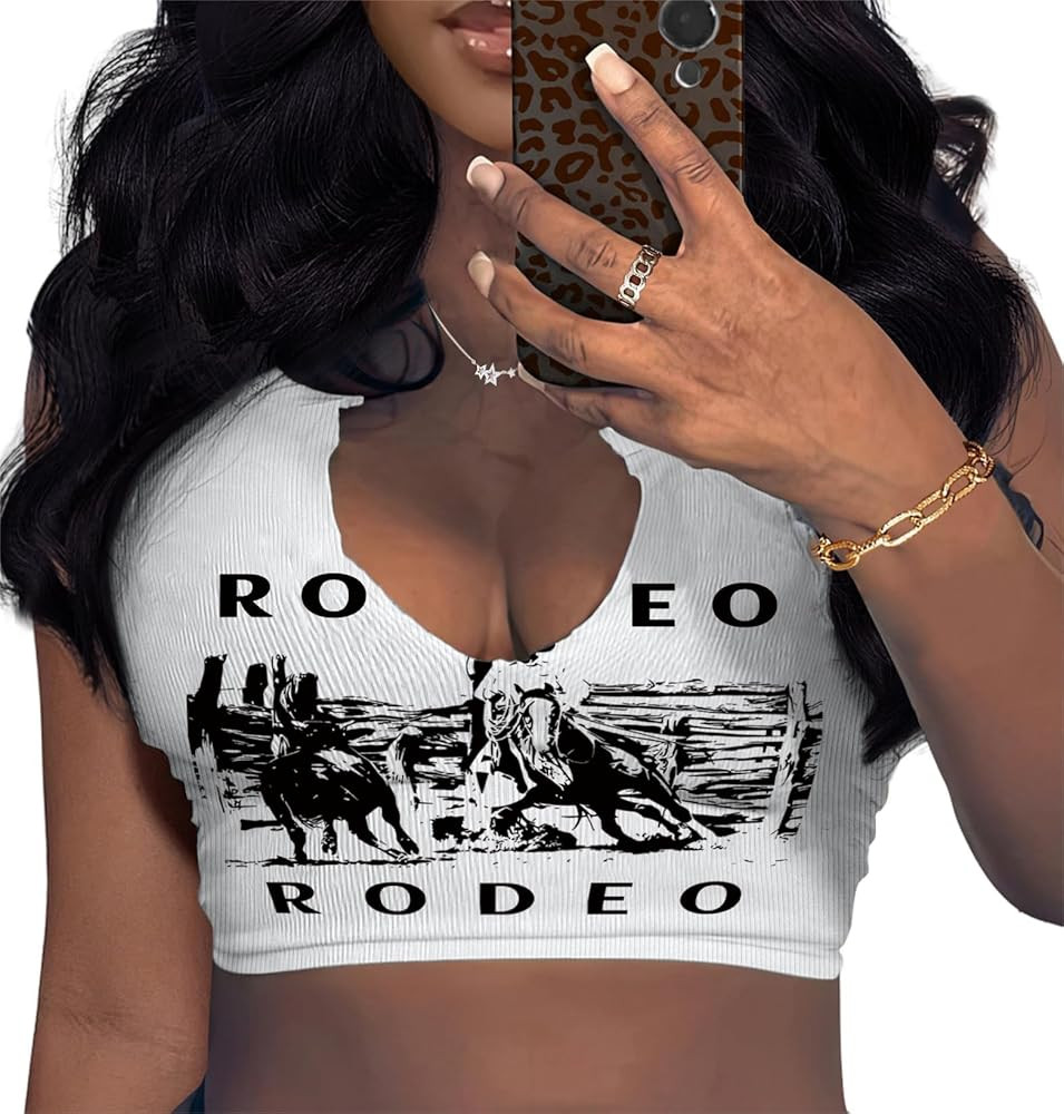 LovelyWholesale Sexy Crop Top for Women Graphic Tees V Neck Ribbed Tank Top | Amazon (US)