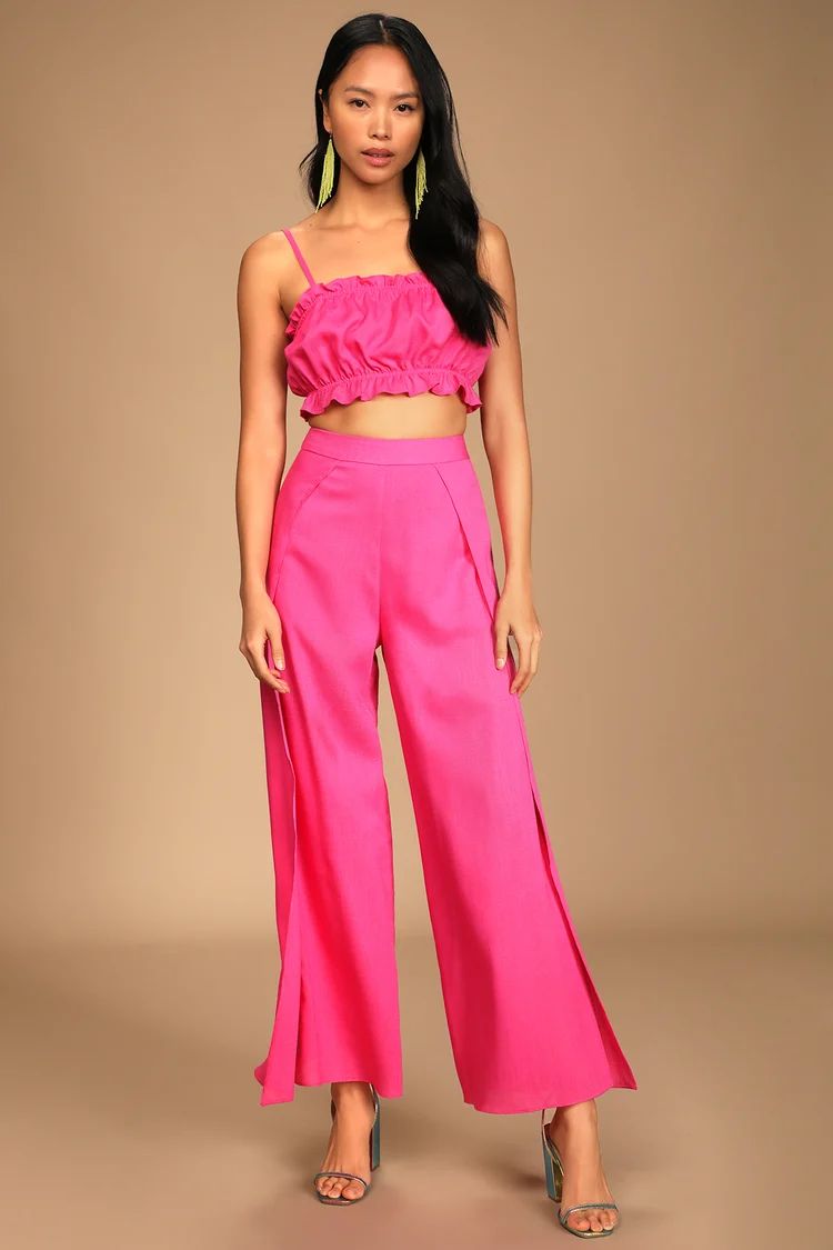 Postcards From Me Hot Pink Ruffled Two-Piece Jumpsuit | Lulus (US)