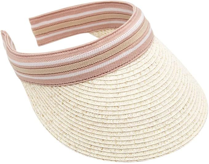 JENDI Womens Straw Clip On Sun Visor Cap Braid Toyo Summer Beach Hat Packable UV Protection UPF 5... | Amazon (US)