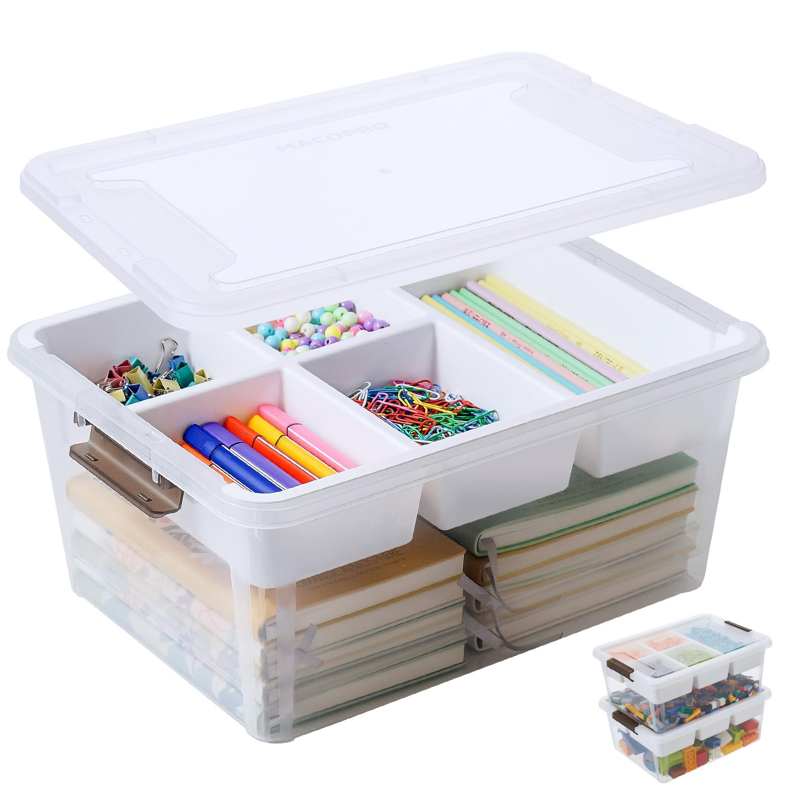 17 QT Plastic Storage Box with Removable Tray Craft Organizers and Storage Clear Storage Container for Organizing Bead, Tool, Sewing, Playdoh (White, 1Pack-17QT) | Amazon (US)