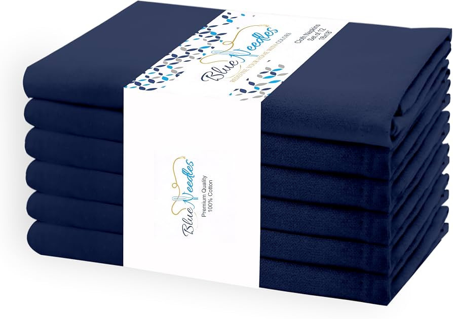 Blue Needles Solid Cloth Napkins Set of 6 Navy Blue 100% Cotton Dinner Napkins 18x18 inches - Sof... | Amazon (US)
