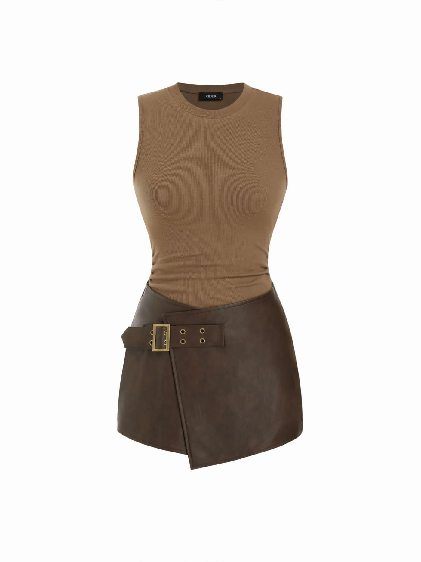 Cotton-blend Ruched Bodysuit & Belted Asymmetrical Skirt Set | Cider
