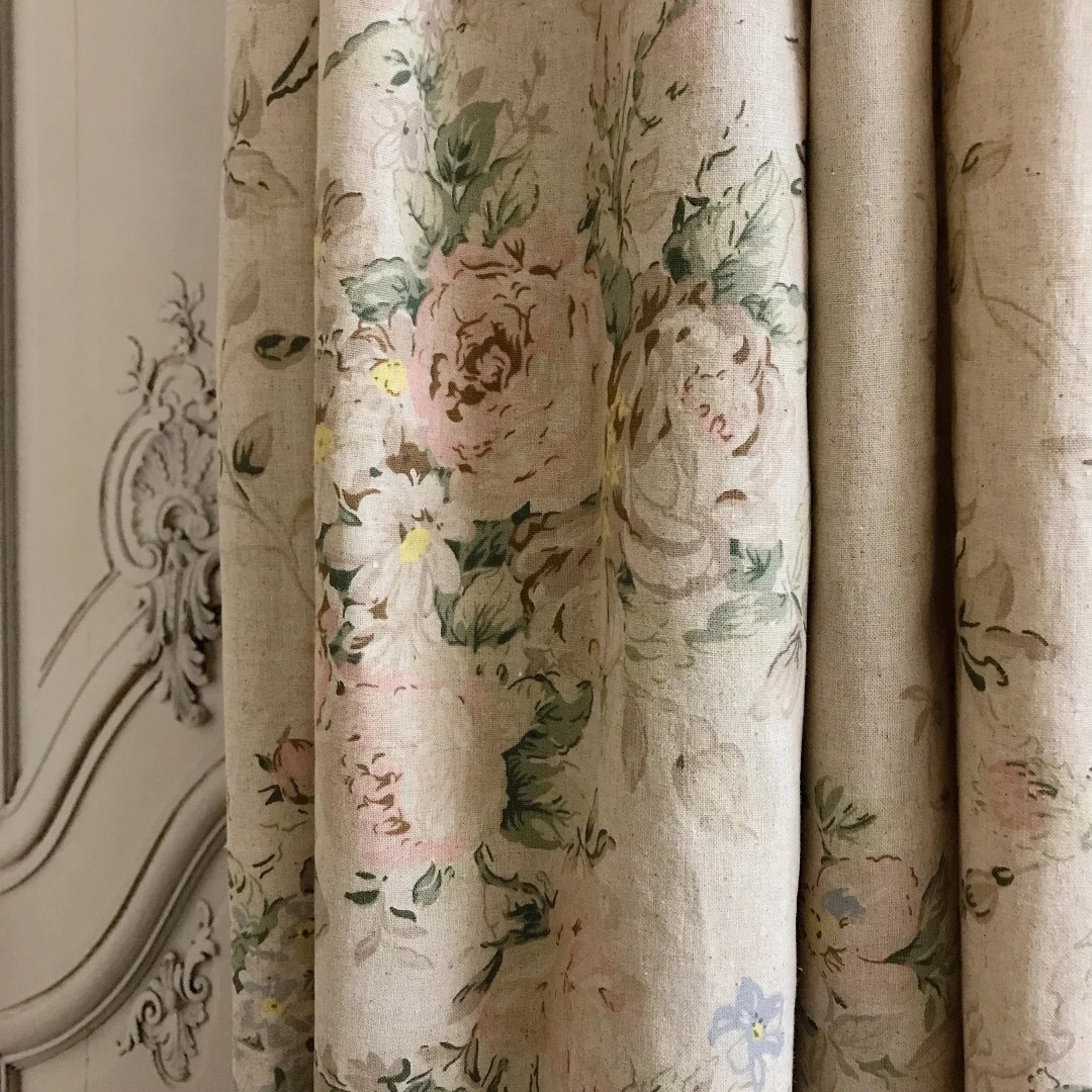 Modern Vintage Muted Pink Brown Floral Pattern Linen Cotton Curtain Natural Beige Background Drap... | Etsy (US)