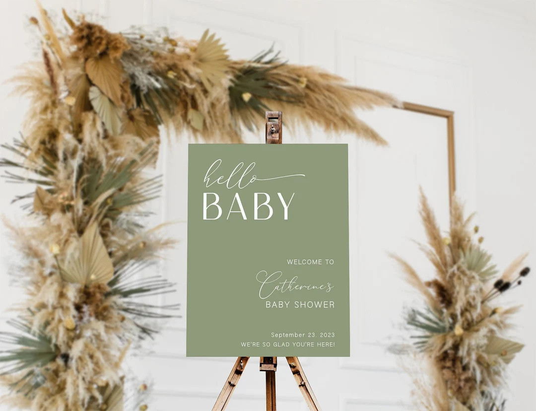 Minimalist Baby Shower Welcome Sign, Sage Green Baby Shower Sign, Hello Baby Sign, Boy Baby Showe... | Etsy (US)