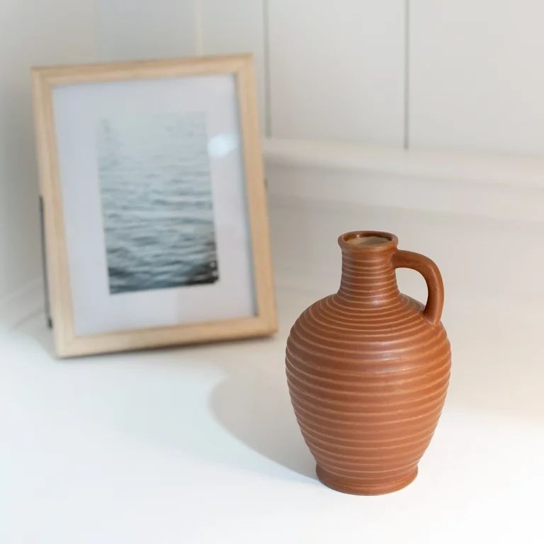 6" Terracotta Ribbed Jug Style Indoor Decorative Tabletop Vase | Walmart (US)