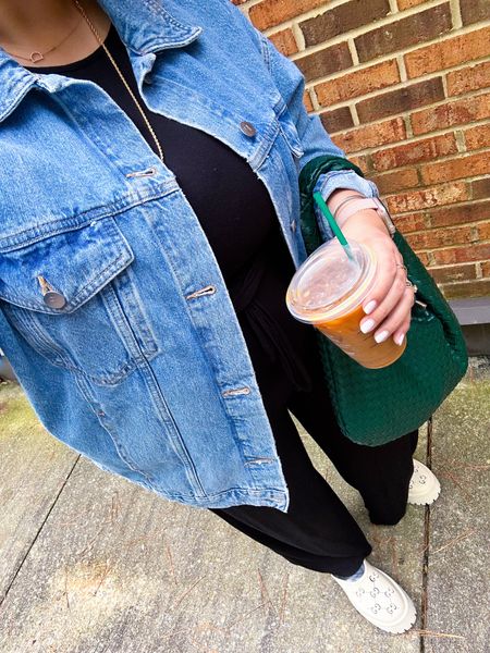 Plus size fall outfit from Anthropologie 
Oversized denim jacket under $100
Back casual jumpsuit 
Gucci clogs
Braided green purse
Layered gold necklaces 

#LTKstyletip #LTKfindsunder100 #LTKplussize