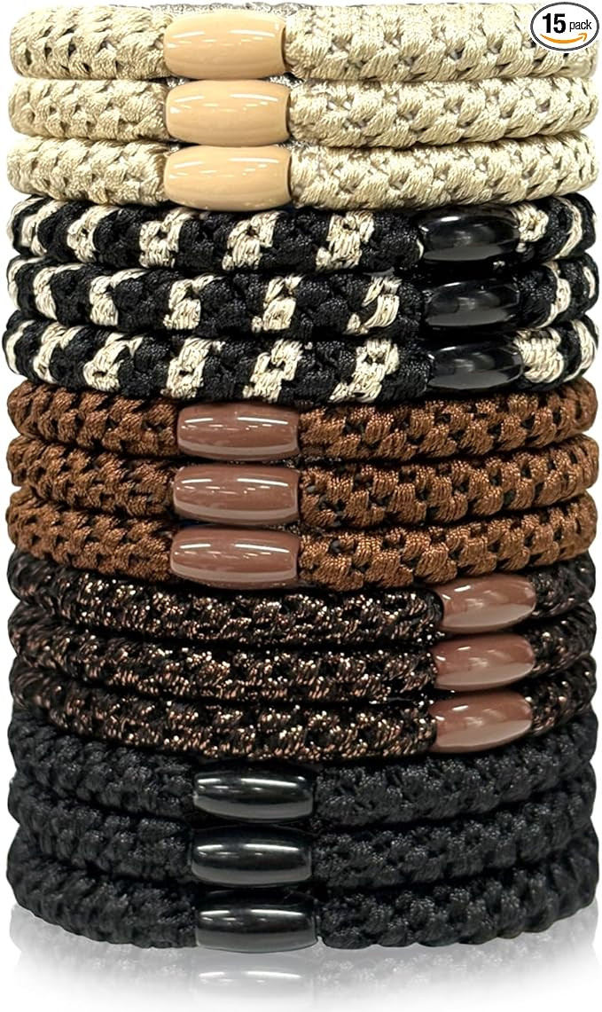15 Pcs Brown and Black Hair Bobbles, Mixed Color Elastic Hair Ties for Women and Girls, Thick No ... | Amazon (UK)