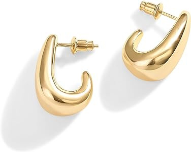 PAVOI 14K Gold Plated Sterling Silver Post Statement Huggie Earrings | Gold Dome Hoop Earrings fo... | Amazon (US)