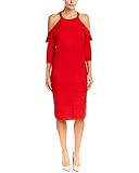Taylor Dresses Women's Cold Shoulder Ruffle Jacquard Sweater Dress, Red, XL | Amazon (US)