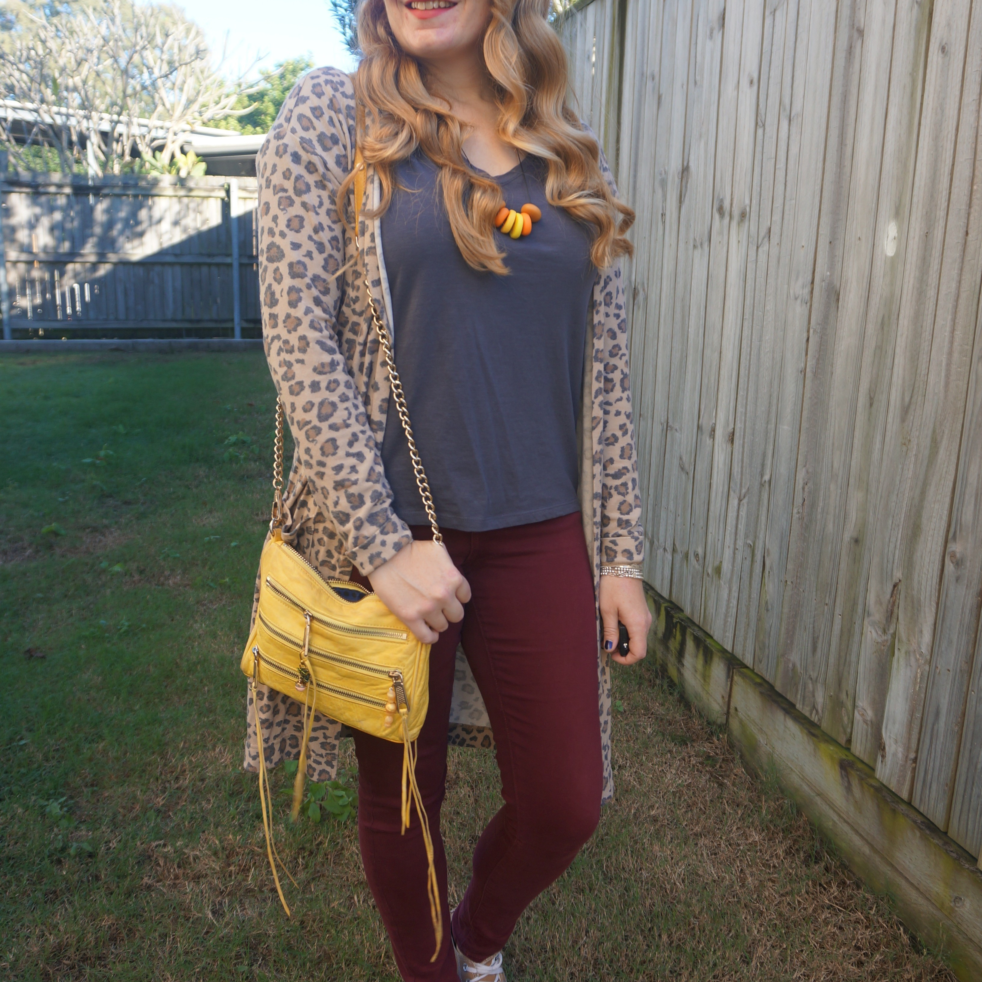 Animal print cardi, grey tee and burgundy jeans with yellow Rebecca minkoff mini 5-zip bag 💛

#LTKaustralia #LTKwinter #LTKbag