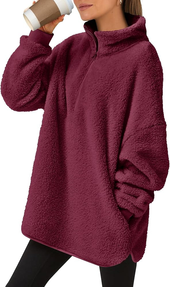 ANRABESS Women's Sweatshirt Sherpa Fuzzy Fleece Zip Up Hoodies Cozy Pullover Soft Sweaters Tops 2... | Amazon (US)