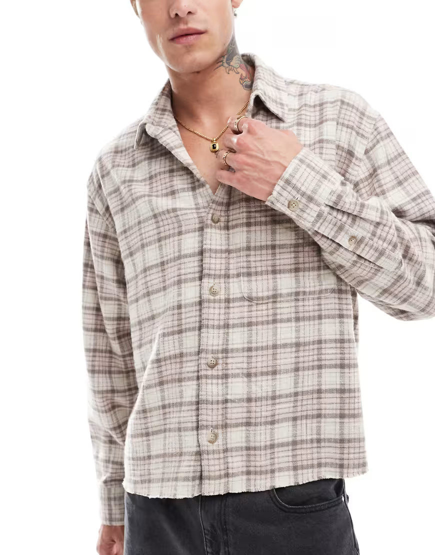 Abercrombie & Fitch cropped check slub flannel shirt in light brown | ASOS (Global)