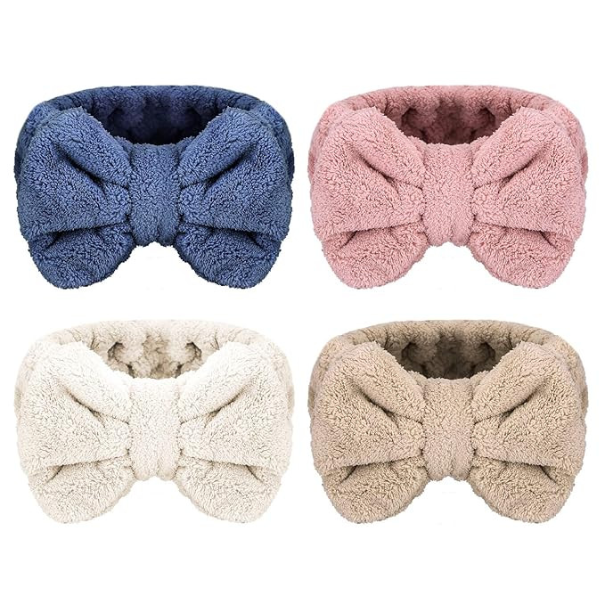 Senkary 4 Pack Bow Makeup Headband Microfiber Bowtie Headbands Towel Spa Headband Soft Bath Showe... | Amazon (US)