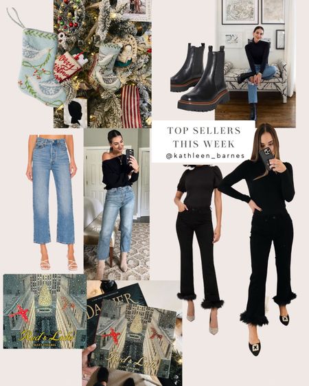 This week’s top sellers - fur trimmed denim, Ribcage jeans, combat boots, childrens christmas book, bauble stocking -
