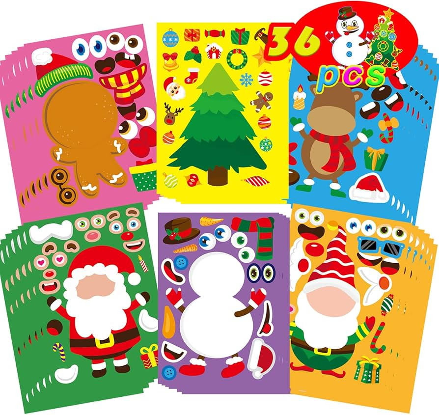 DUJAA 36 Sheets Christmas Stickers for Kids Make a Face Stickers Make Your Own Christmas Stickers... | Amazon (US)