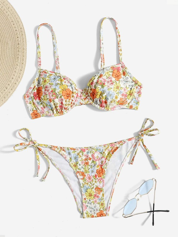 ROMWE X Gabiciamp Floral Print Underwire Bikini Swimsuit  SKU: rw2110093348821023(1000+ Reviews)$... | SHEIN