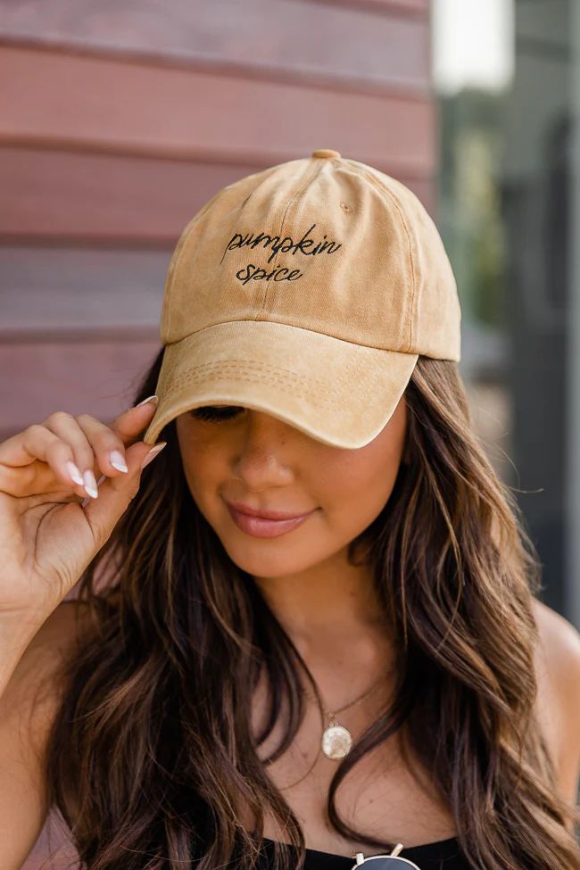 Pumpkin Spice Embroidered Camel Baseball Cap | The Pink Lily Boutique