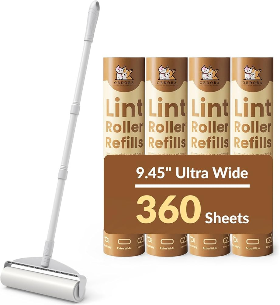 Large Lint Roller for Pet Hair: 9.45" Sticky Roller for Floor with 4 Refills (360 Sheets) & Exten... | Amazon (US)