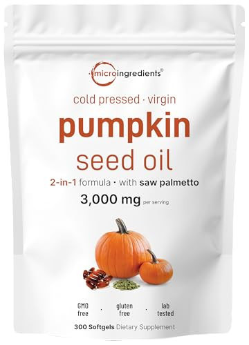 Pumpkin Seed Oil with Saw Palmetto, 3000mg Per Serving, 300 Softgels | Cold Pressed, Pure Virgin Oil, Essential Fatty Acids & Phytosterols | Supports Hair, Urinary, Bladder & Prostate Health | Non-GMO | Amazon (US)