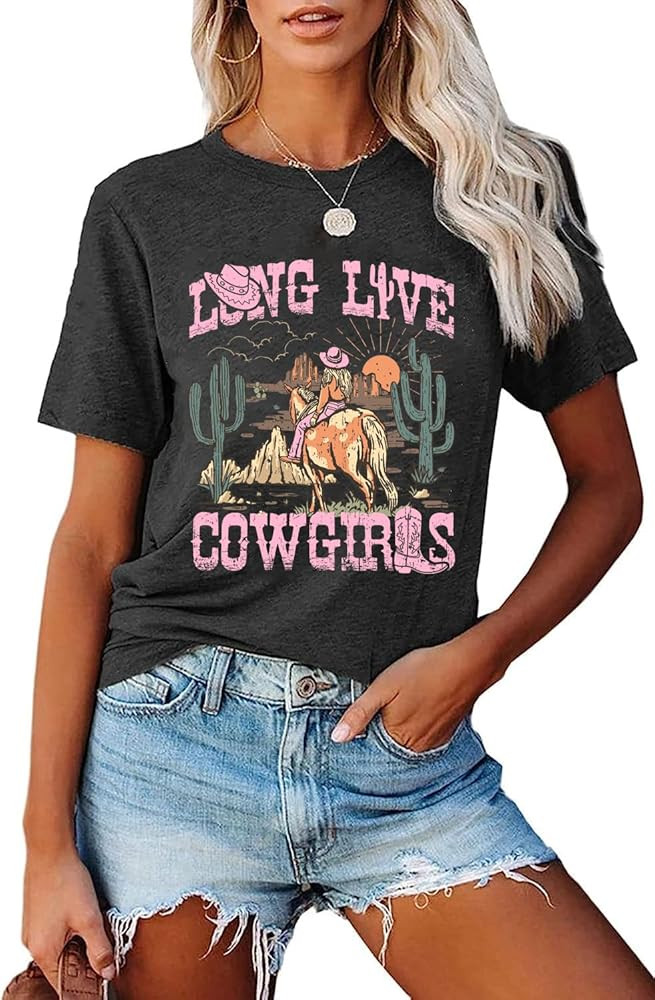 YHHR Womens Cow Skull Shirt Cowgirl Country Concert Tshirt Vintage Western Rodeo Graphic Tee Shor... | Amazon (US)