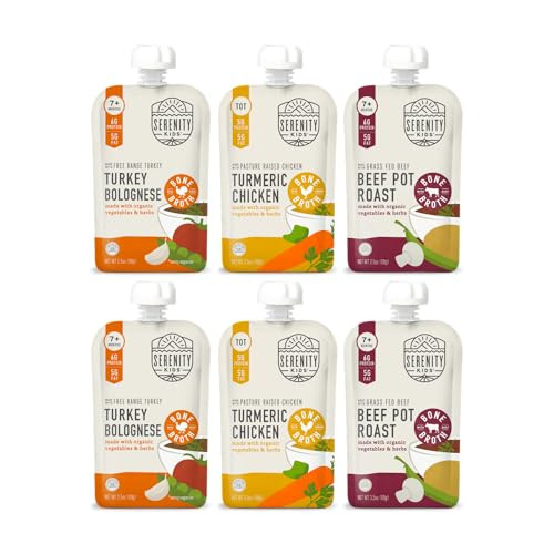 Serenity Kids 7+ Months Bone Broth Puree Made With Organic Veggies | Clean Label Project Purity Award Certified | 3.5 Ounce BPA-Free Pouch | Variety Pack | 6 Count | Amazon (US)