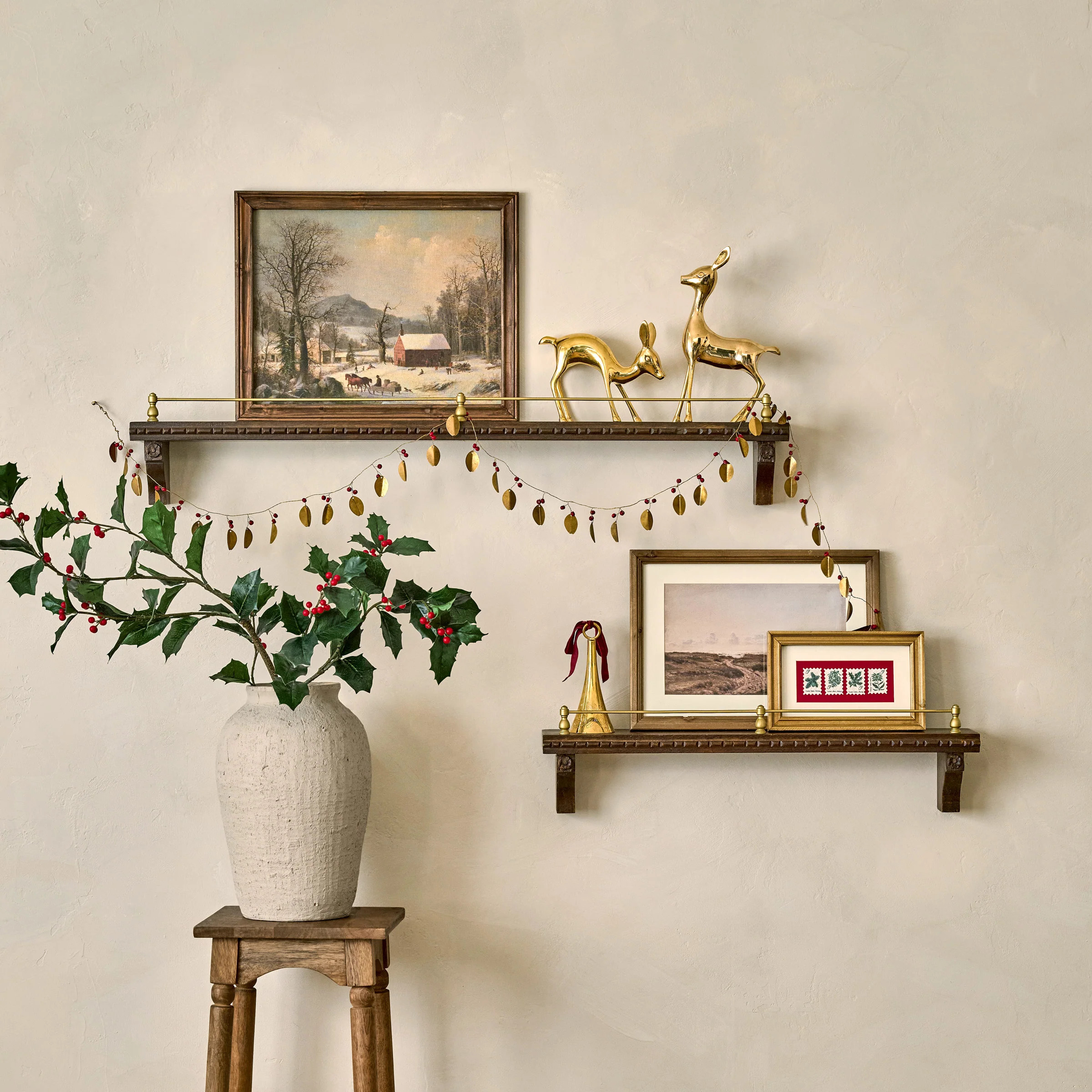 Gloria Carved Wood and Brass Picture Ledge | Magnolia