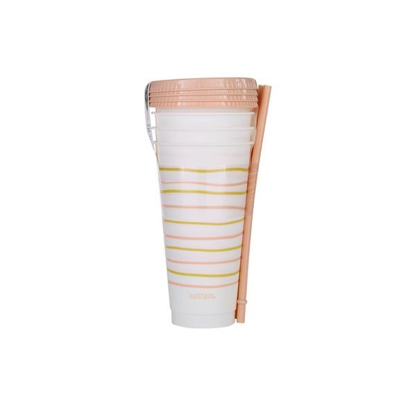 Sustain 24oz 4pk Plastic Reusable Cups - Pink Lines | Target
