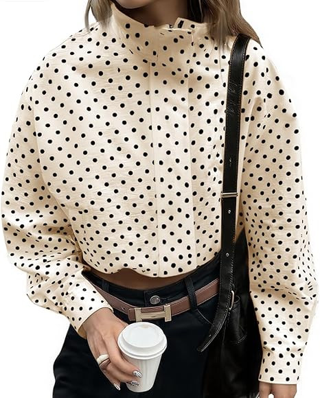 Tankaneo Womens Zip Up Cropped Jackets Polka Dot Oversized Jackets Spring Lightweight Trendy Casu... | Amazon (US)