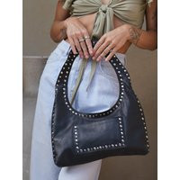 Black Leather Studded Shoulder Bag, Small Purse | Etsy (US)