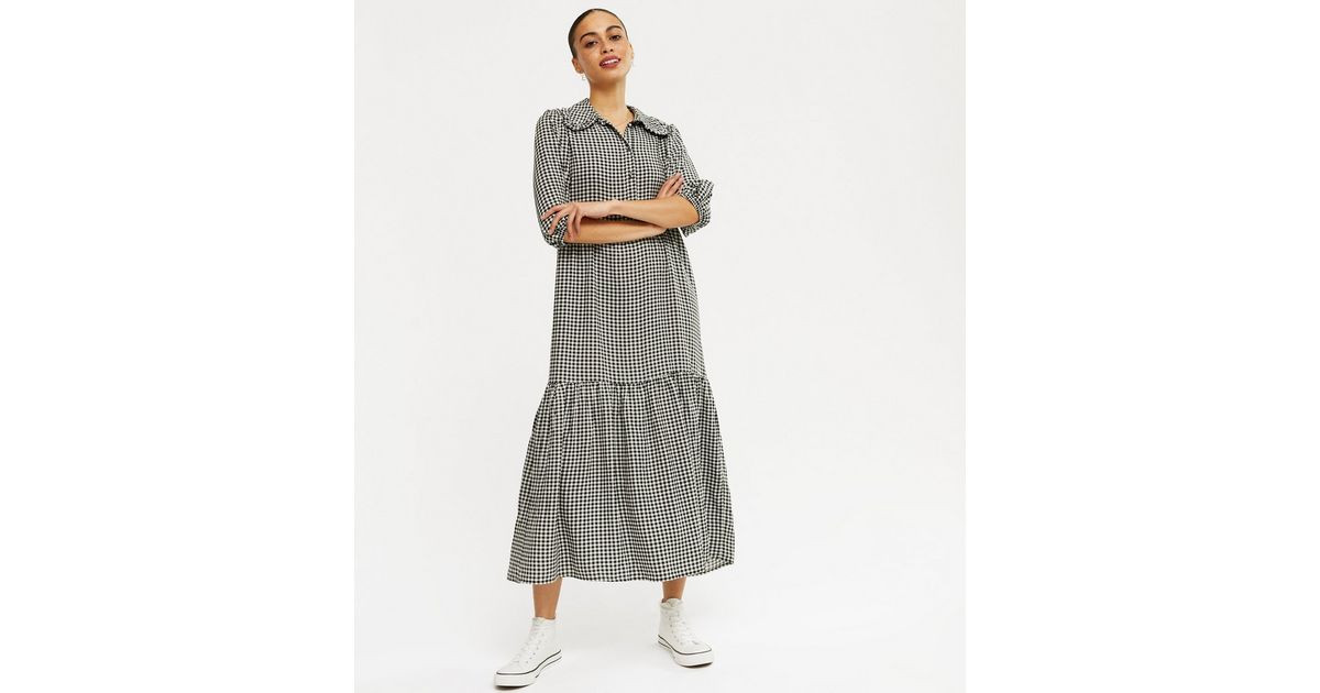 Black Gingham Frill Collar Smock Midi Dress
						
						Add to Saved Items
						Remove from Sav... | New Look (UK)