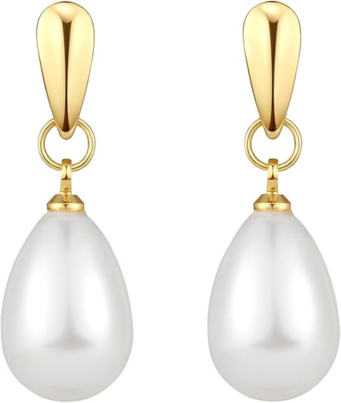 14k Gold Plated Lightweight Pearl Earrings,Trendy Jewelry,Teardrop Hoop Earrings for Women,Pearl ... | Amazon (US)