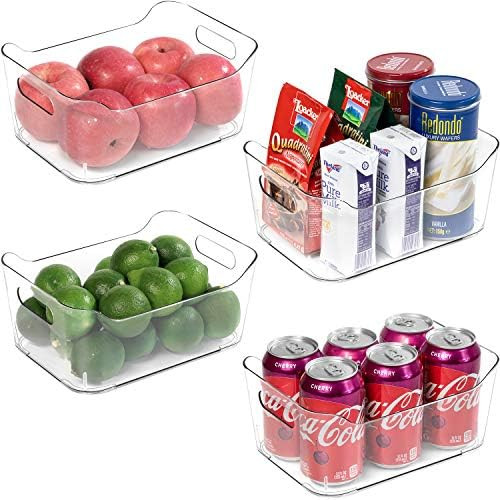 Refrigerator Organizer Bins - 4 Pack Plastic Food Organizer with Handle BPA Free Clear Storage Bi... | Amazon (US)