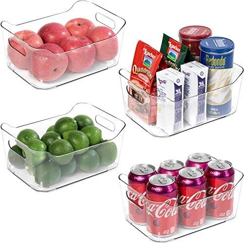 Refrigerator Organizer Bins - 4 Pack Plastic Food Organizer with Handle BPA Free Clear Storage Bi... | Amazon (US)