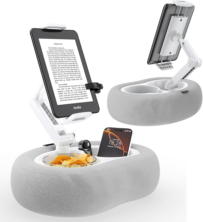 Tablet Stand Ereader Pillow Holder with 2 Detachable Trays & Soft Plush Pillow, Adjustable Tablet... | Amazon (US)
