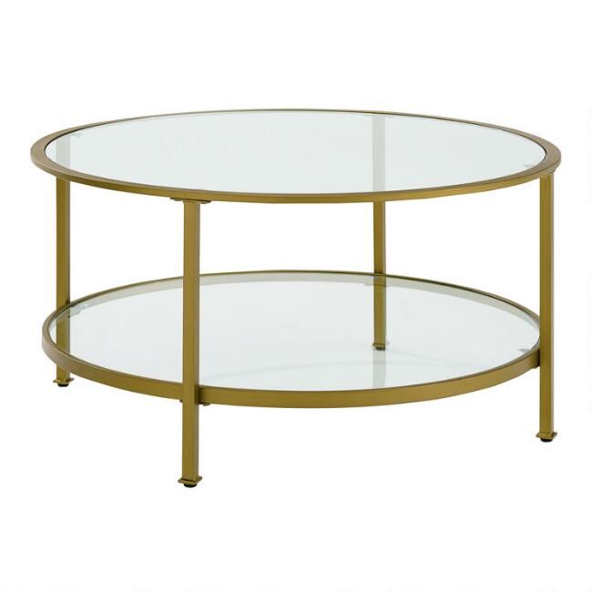 Round Metal and Glass Milayan Coffee Table With Shelf | World Market