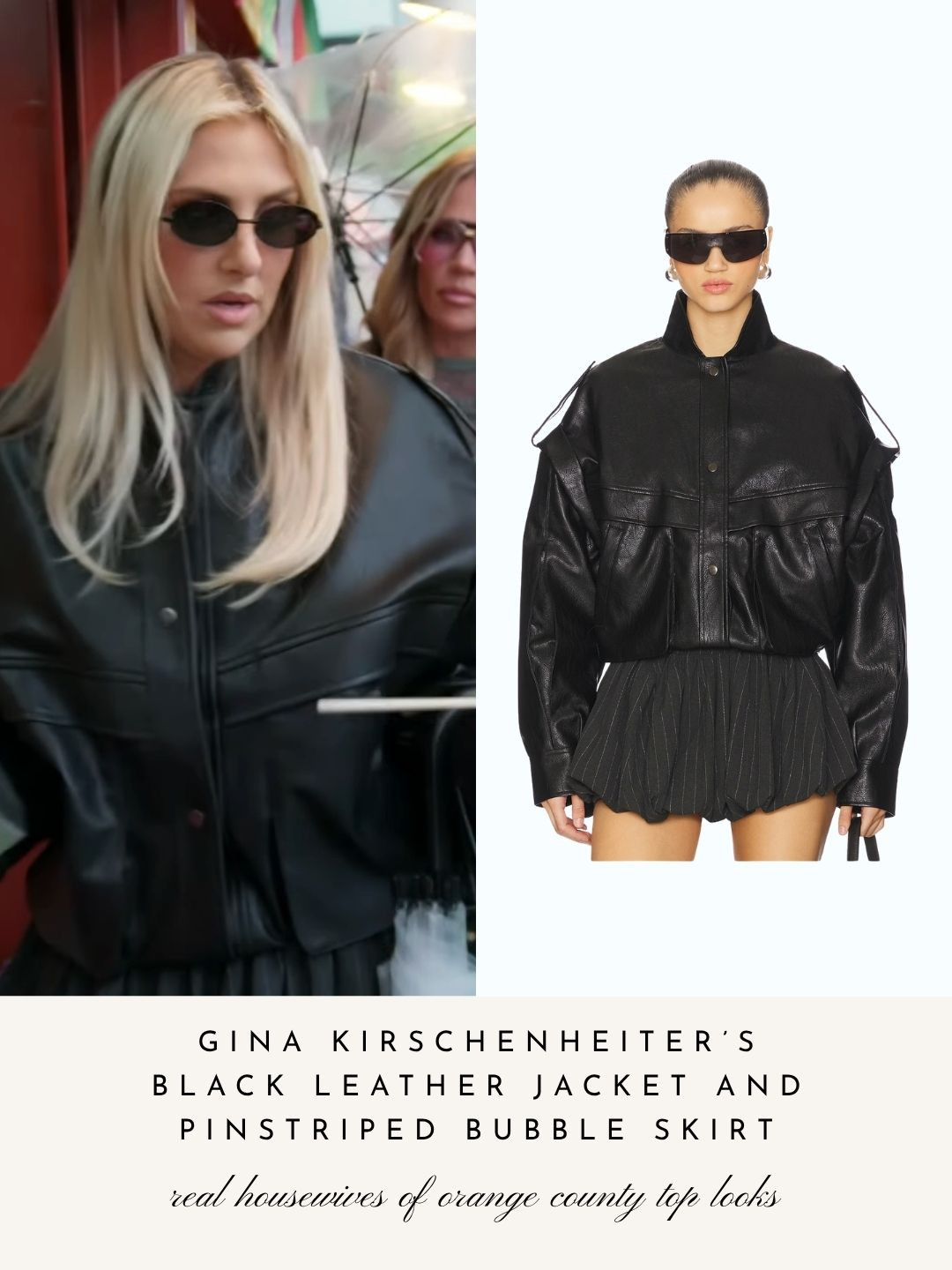  Gina Kirschenheiter's Black Leather Jacket and Pinstriped Bubble Skirt in Tokyo  

 