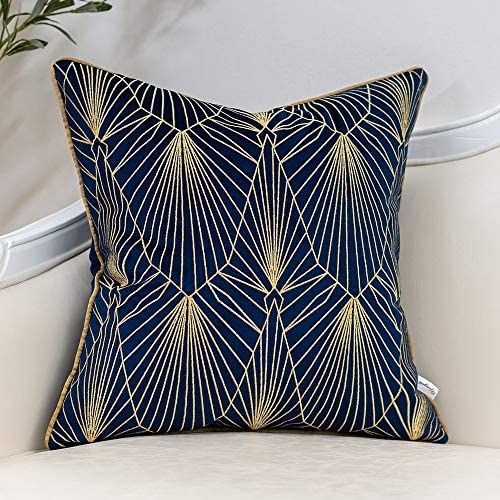 Yangest Navy Blue and Gold Gradient Velvet Throw Pillow Cover Geometric Lines Cushion Case Modern Lu | Amazon (US)