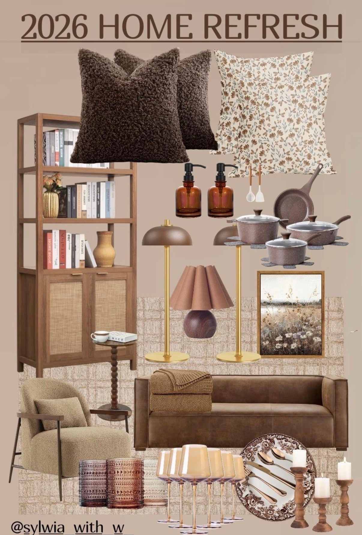 Mocha & Mousse Dreams
Leveling up the sanctuary this season with a palette that feels like a warm hug. 🤎 We’re leaning heavily into the "Mocha Mousse" aesthetic—think buttery leathers, boucle textures, and deep wood tones paired back with soft, floral nudes.
Whether it’s swapping out kitchenware for those stunning earth-toned pans or adding a pleated lamp for that vintage-mod touch, it’s all about the layers. Which piece is your favorite? I’m personally obsessed with those amber glass dispensers!

2026 home decor trends, mocha mousse aesthetic, nude home refresh, earthy interior design, warm minimalist living room, brown boucle pillows, leather sofa styling, amber glass soap dispensers, pleated mushroom lamp, wood bookshelf with cane doors, neutral floral patterns, copper cookware set, organic modern home, textured rugs, dark wood candle holders, amber glassware, moody neutral aesthetic, LTK home, home styling inspiration, cozy apartment decor


#LTKSeasonal #LTKHome