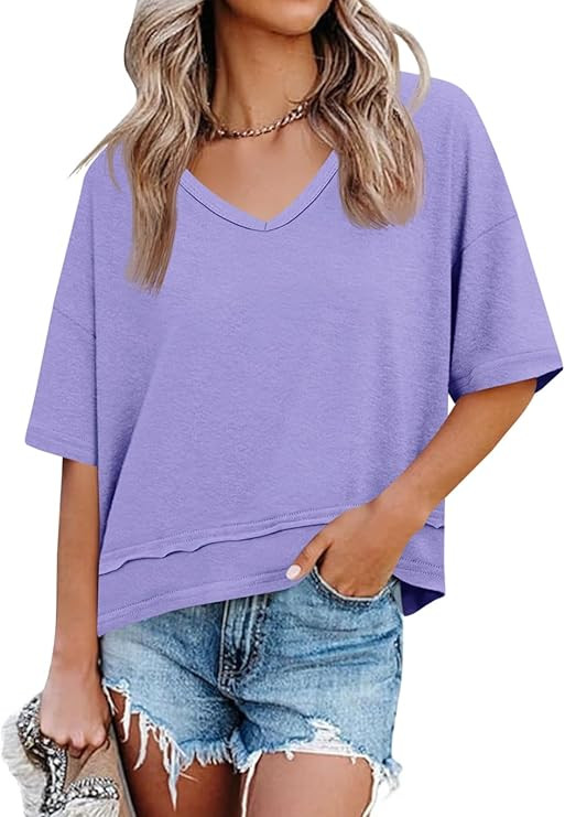 Cicy Bell Womens Summer V Neck T Shirts Casual Short Sleeve Flowy Tops Cute Loose Fit Basic Tees ... | Amazon (US)