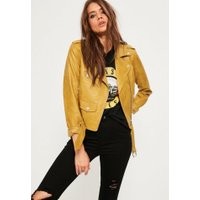 Mustard Ultimate Faux Leather Biker Jacket, Yellow | Missguided (UK & IE)