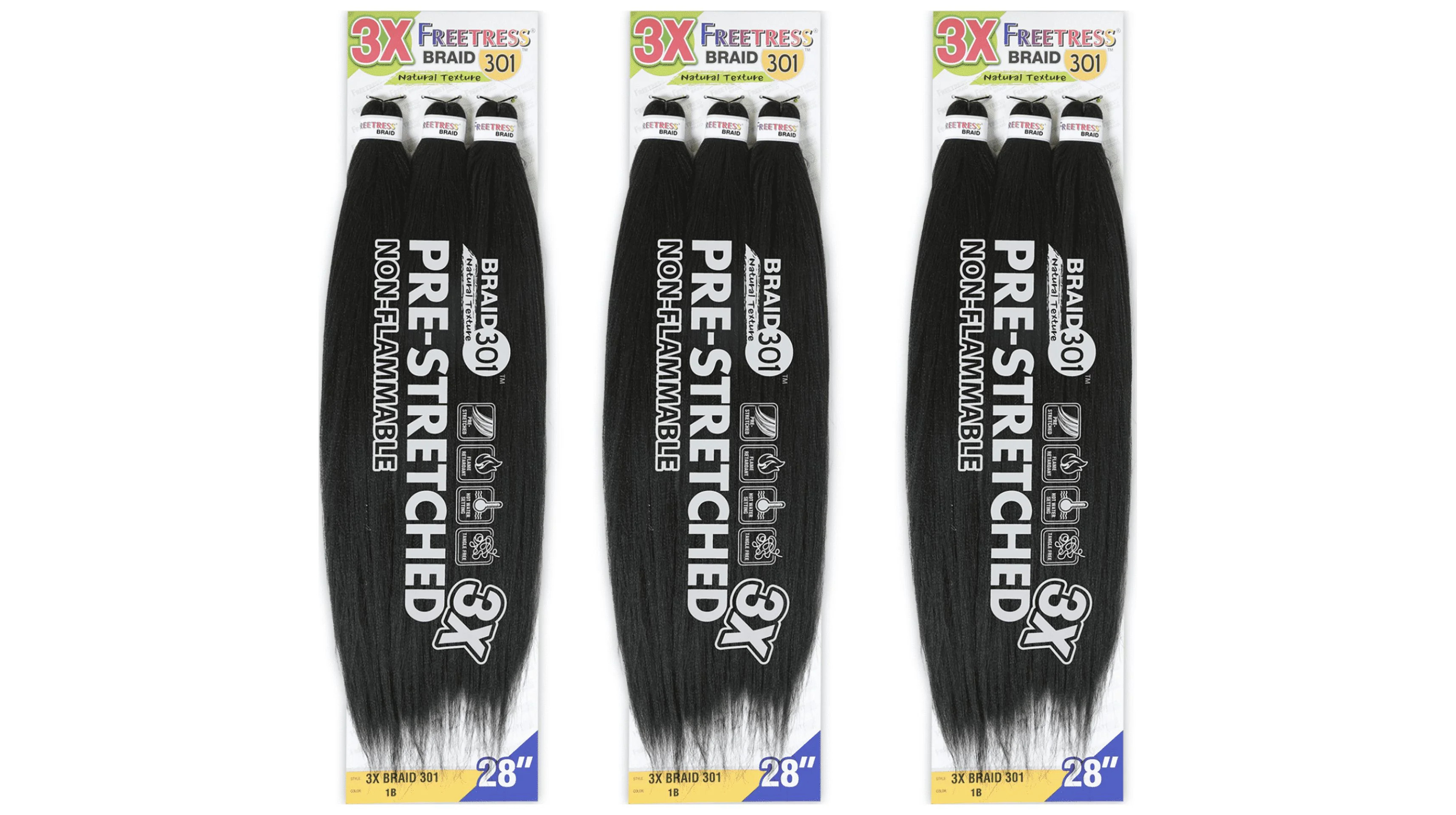 Free Tress Natural Texture Braids 3X Pre-Stretched Braid 301 - 56" 3PACKS -(Color# 1B) | Walmart (US)