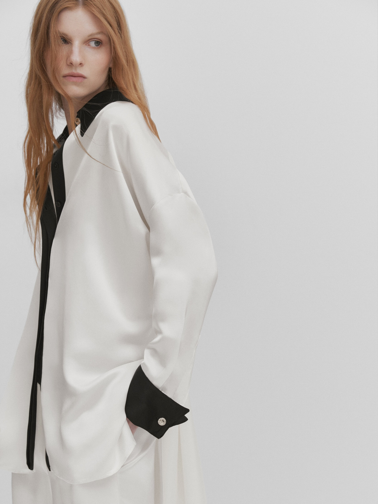 Contrast satin shirt - Studio | Massimo Dutti US