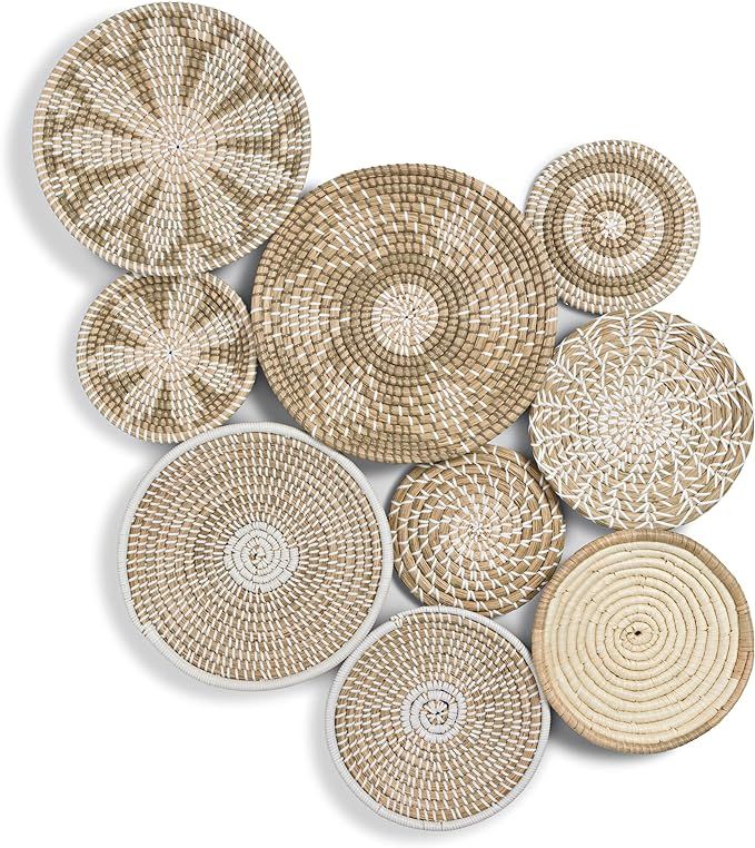 Wall Basket Decor Set Of 9 - Hanging Handmade Seagrass Baskets | Woven Round Boho, Coastal and Fa... | Amazon (US)