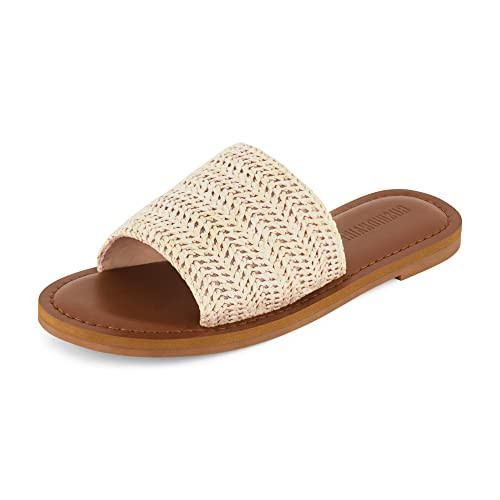 CUSHIONAIRE Carly Slip On Womens Slides – Open Toe Flat Summer Sandals for Women with Memory Foam, NATURAL 8.5 | Amazon (US)