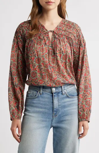 Renelle Tie Neck Organic Cotton Top | Nordstrom