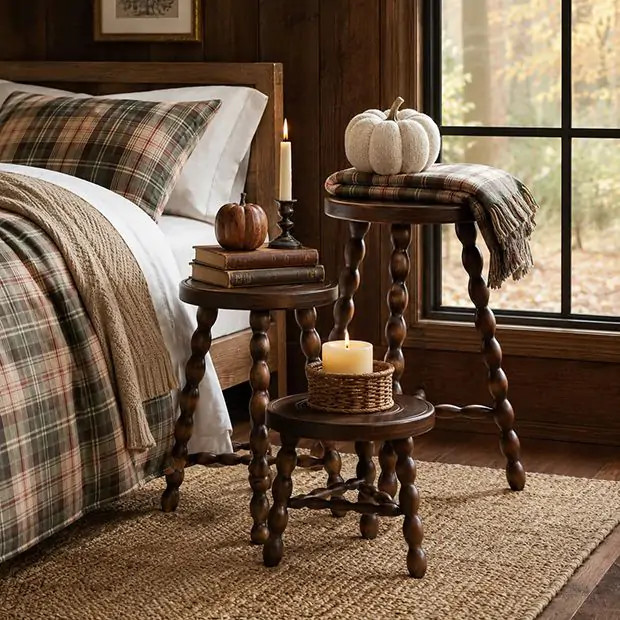 Chestnut Spindle Accent Stool | Antique Farm House