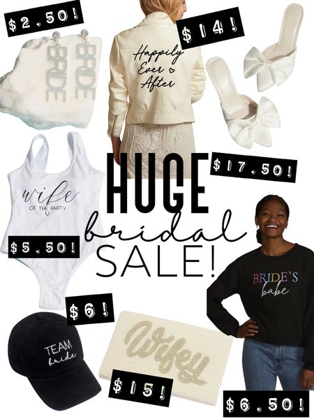Huge bridal sale! All under $20! White bride moto jacket, bride earrings, bridal shoes, bride swimsuit, wifey clutch, bridesmaids gifts…my mind is BLOWN by these prices! Perfect for bachelorette party, rehearsal dinner, elopement, reception. ❤️

#LTKGiftGuide #LTKsalealert #LTKwedding