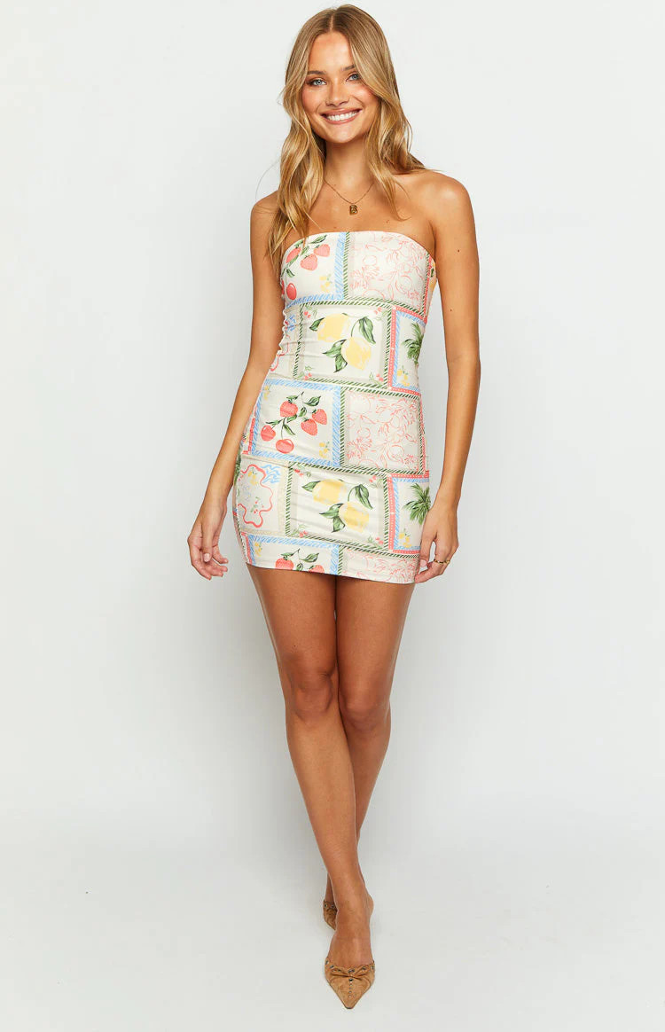 Lee White Roma Print Strapless Mini Dress | Beginning Boutique (US)